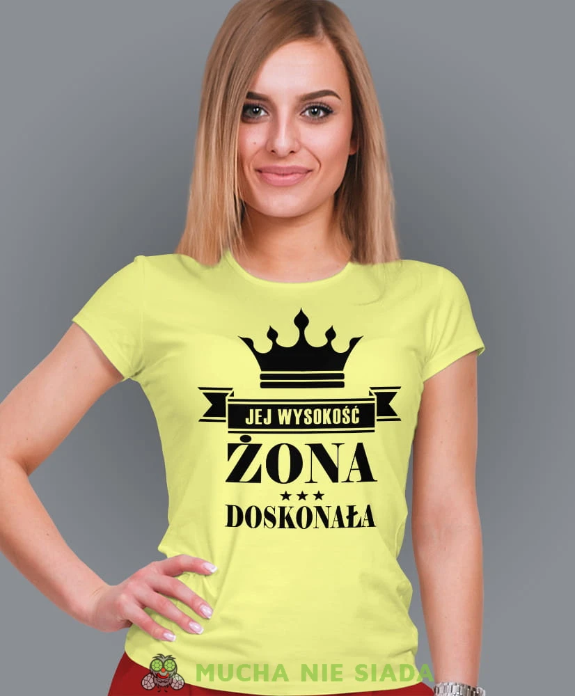 jej wysokość żona doskonała żółta damska koszulka dla żony z nadrukiem na prezent na urodziny.jpg