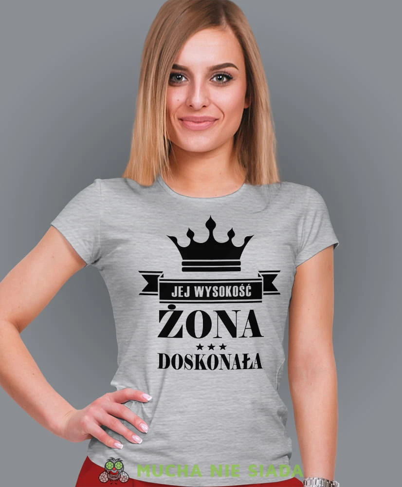 jej wysokość żona doskonała szara damska koszulka dla żony z nadrukiem na prezent na urodziny.jpg