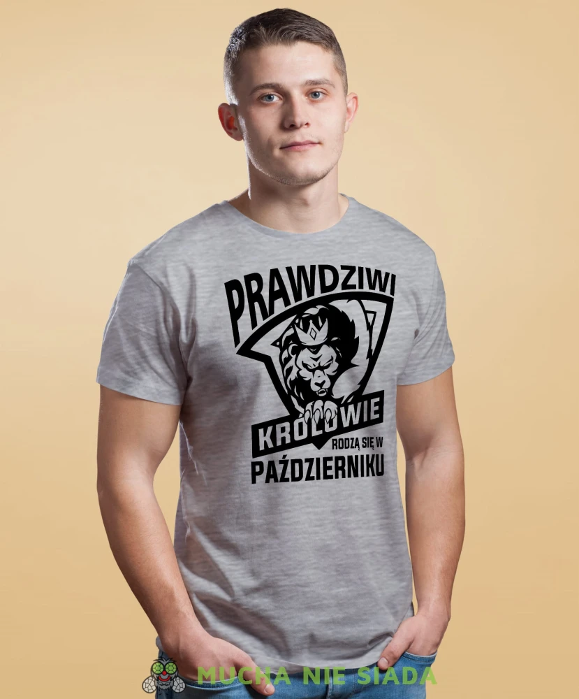Prawdziwi królowie rodzą się w...  szara koszulka urodzinowa Lew