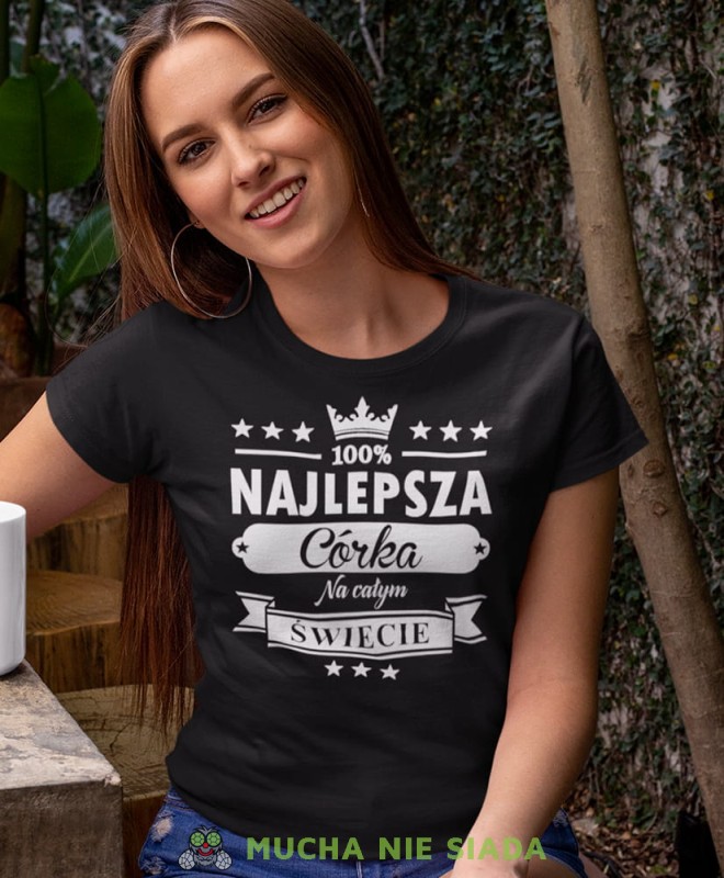 najlepsza córka na całym świecie czarna koszulka damska z nadrukiem dla córki na prezent urodziny.jpg