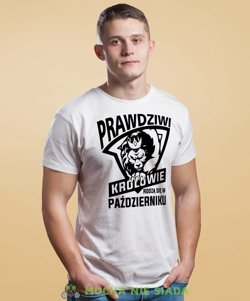 Prawdziwi królowie rodzą się w...  biała koszulka urodzinowa Lew