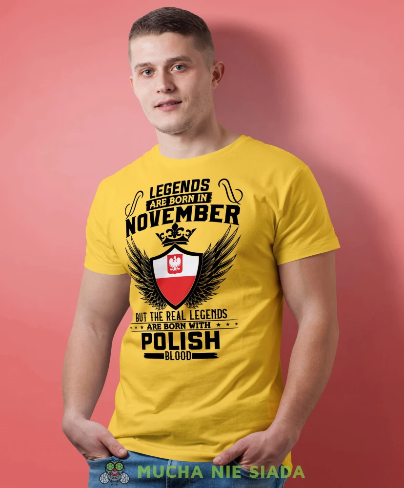Legends are born with polish blood żółta koszulka urodzinowa