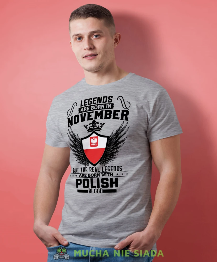 Legends are born with polish blood szara koszulka urodzinowa
