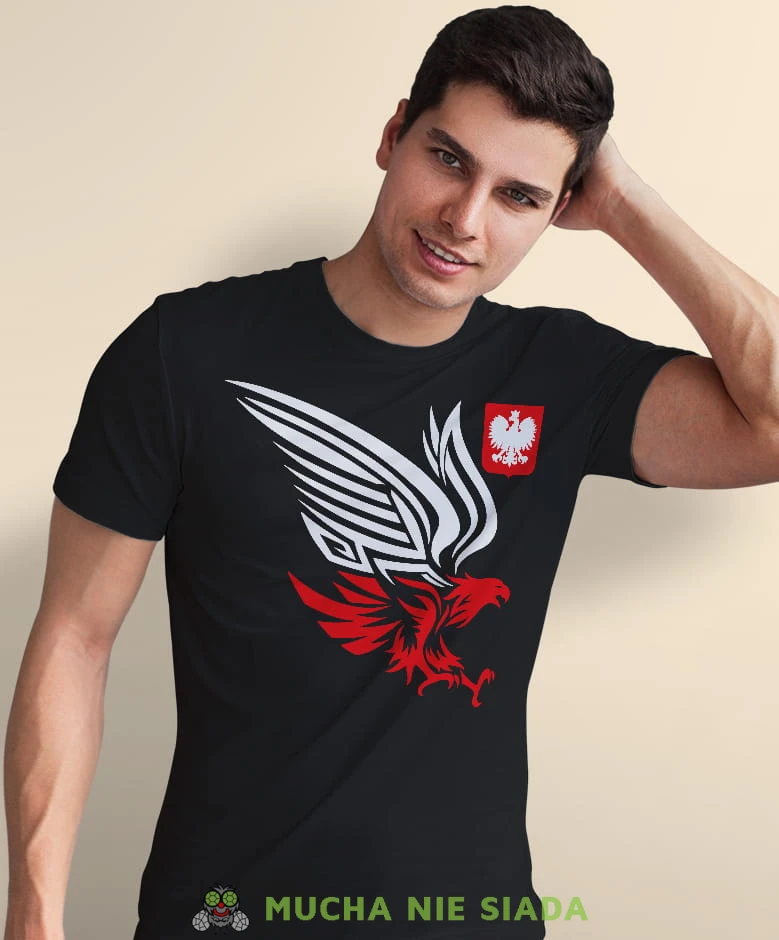 orzeł biało czerwony godło Polski, czarna męska koszulka z nadrukiem, koszulka patriotyczna, koszulki z grafiką patriotyczną, dla mężczyzny, dla chłopaka na prezent, koszulka Polska, koszulki Polska.jpg