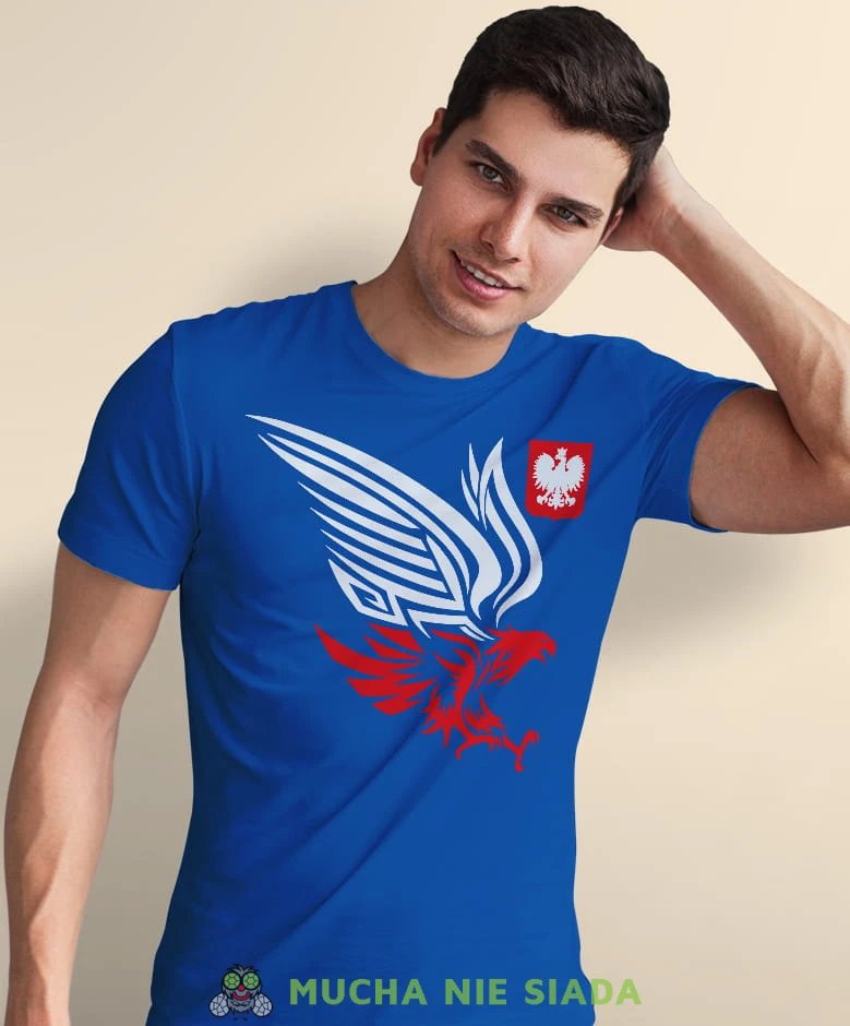 orzeł biało czerwony godło Polski, niebieska męska koszulka z nadrukiem, koszulka patriotyczna, koszulki z grafiką patriotyczną, dla mężczyzny, dla chłopaka na prezent, koszulka Polska, koszulki Polska.jpg