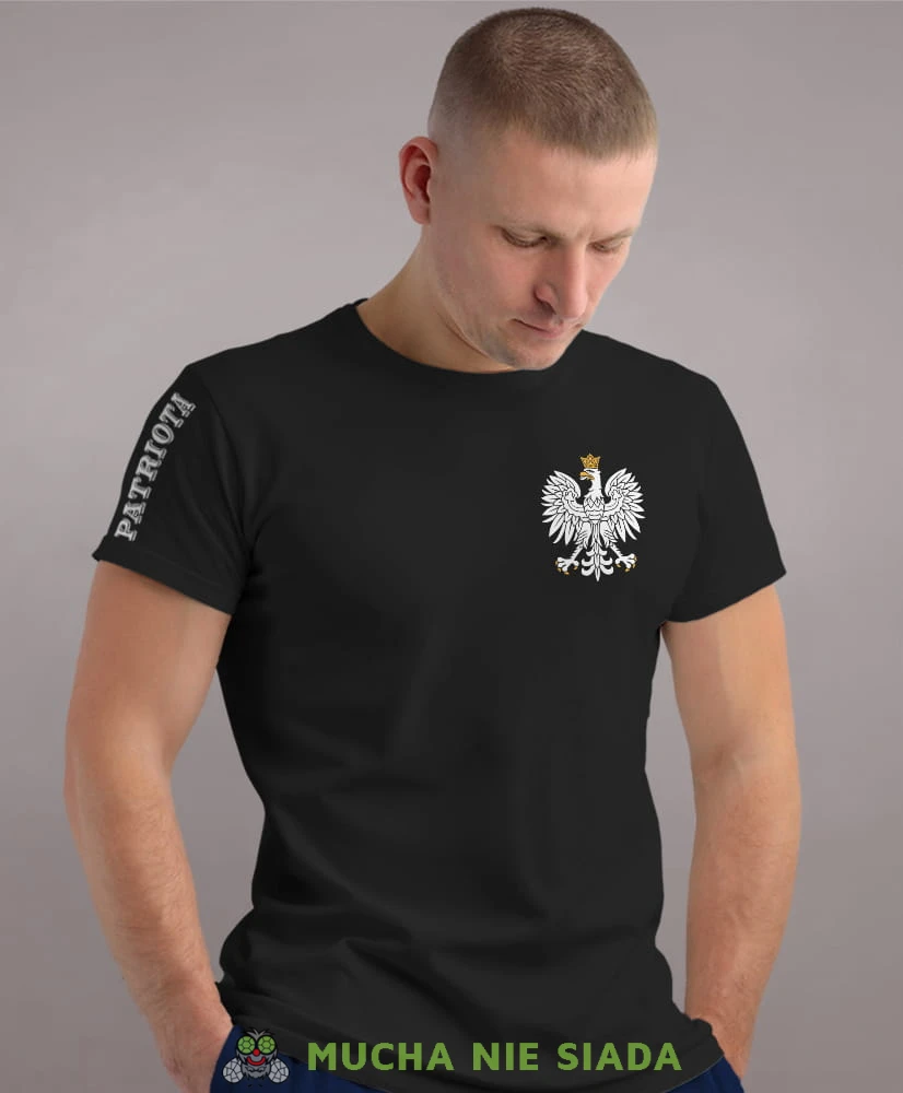 Patriota Orzeł Polski, czarna męska koszulka z nadrukiem, koszulka patriotyczna, koszulki z grafiką patriotyczną, dla mężczyzny, dla chłopaka na prezent, koszulka Polska, koszulki Polska.jpg