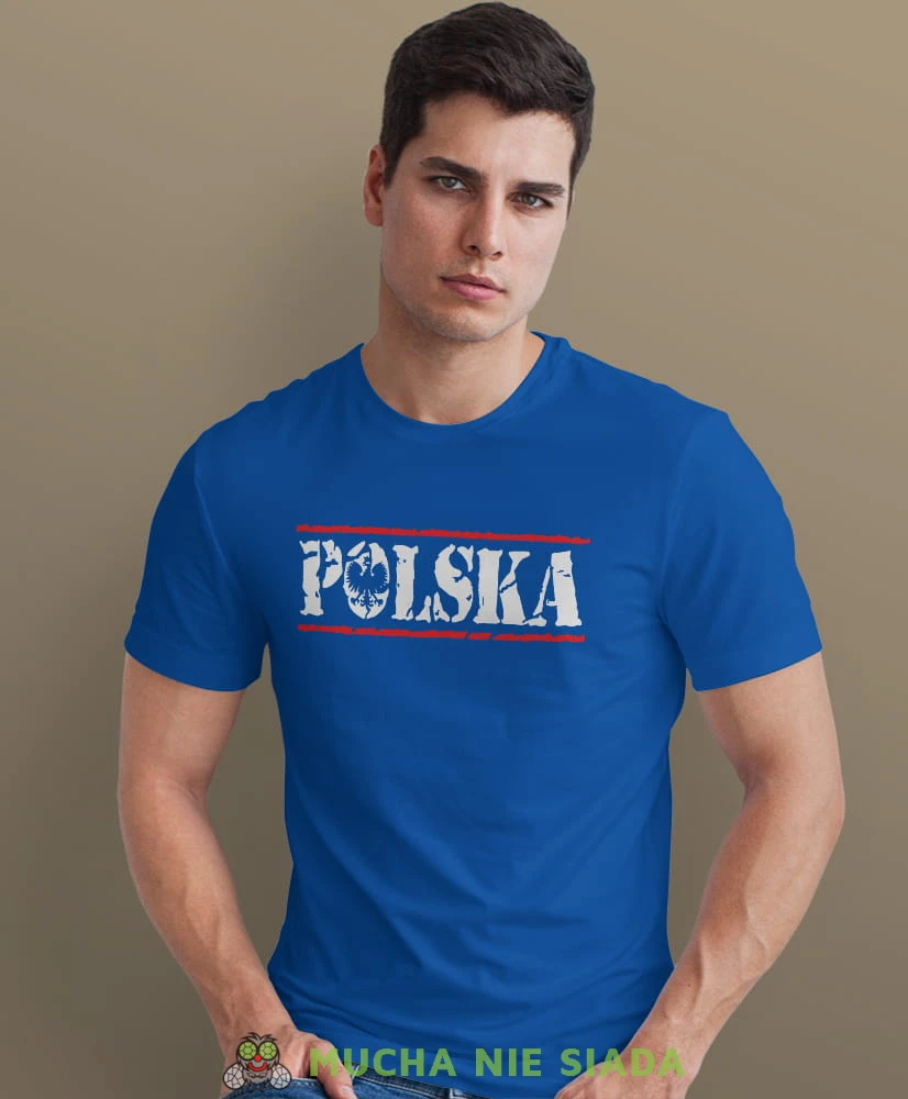 Polska , niebieska męska koszulka z nadrukiem, koszulka patriotyczna, koszulki z grafiką patriotyczną, dla mężczyzny, dla chłopaka na prezent, koszulka Polska, koszulki Polska.jpg