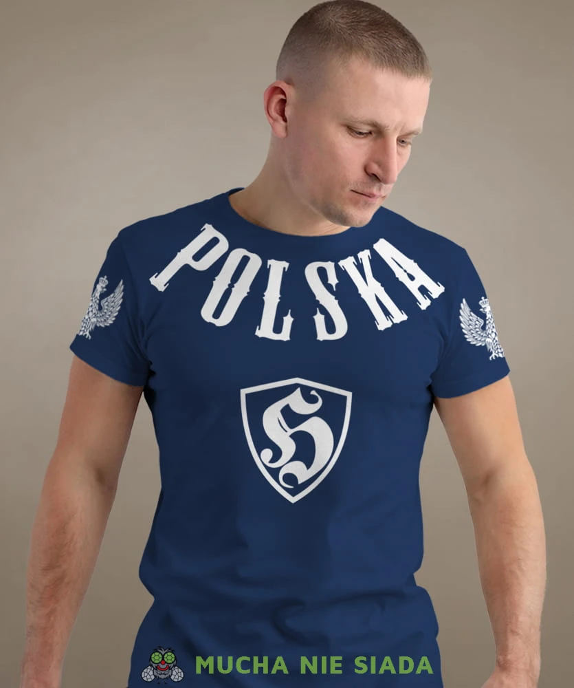 Polska h, granatowa męska koszulka z nadrukiem, koszulka patriotyczna, koszulki z grafiką patriotyczną, dla mężczyzny, dla chłopaka na prezent, koszulka Polska, koszulki Polska.jpg