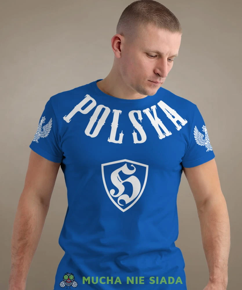 Polska h, niebieska męska koszulka z nadrukiem, koszulka patriotyczna, koszulki z grafiką patriotyczną, dla mężczyzny, dla chłopaka na prezent, koszulka Polska, koszulki Polska.jpg
