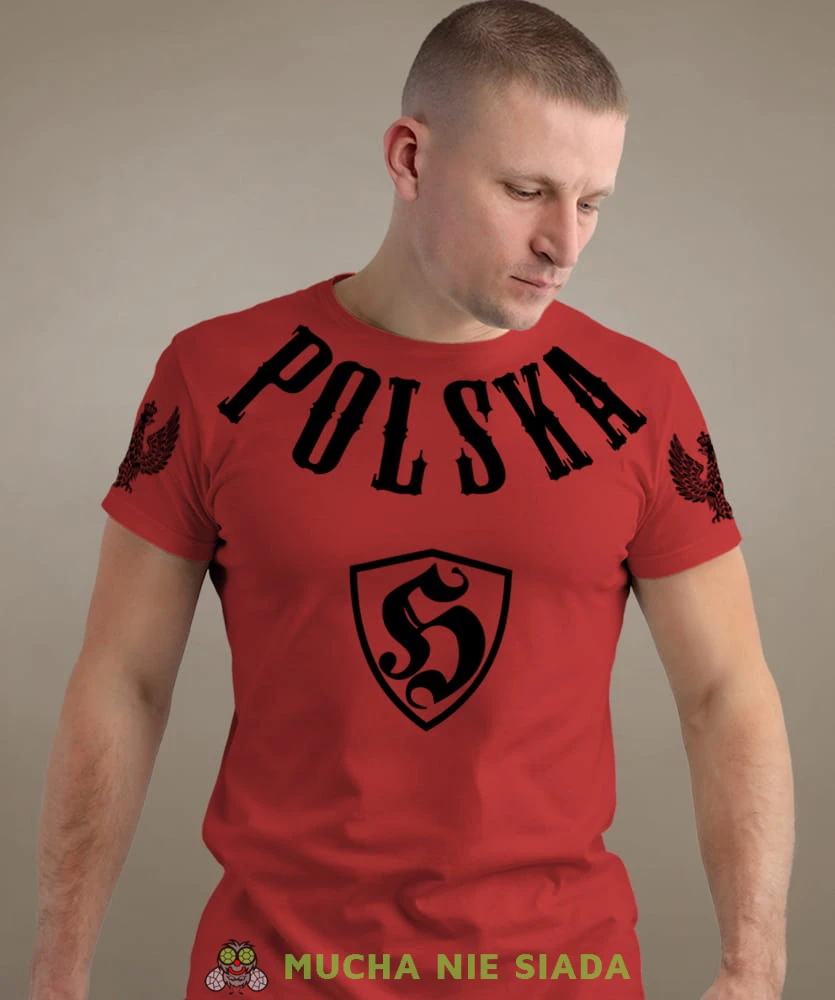 Polska h, czerwona męska koszulka z nadrukiem, koszulka patriotyczna, koszulki z grafiką patriotyczną, dla mężczyzny, dla chłopaka na prezent, koszulka Polska, koszulki Polska.jpg