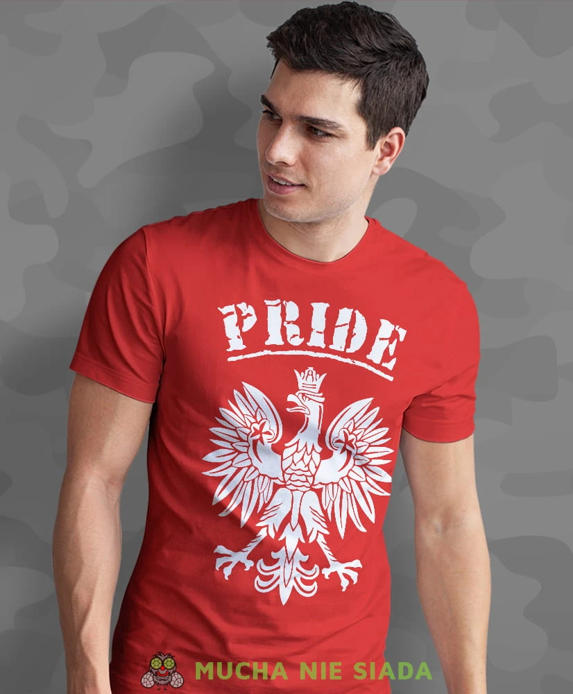 Pride Orzeł Polski, czerwona męska koszulka z nadrukiem, koszulka patriotyczna, koszulki z grafiką patriotyczną, dla mężczyzny, dla chłopaka na prezent, koszulka Polska, koszulki Polska.jpg