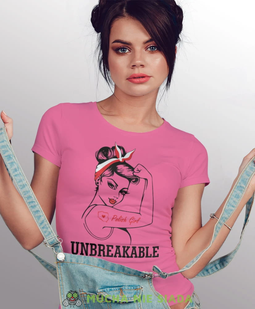 unbreakable polish girl różowa damska koszulka patriotyczna, patriotka, koszulka dla niej, dla dziewczyny, koszulka na prezent.jpg