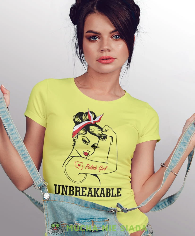 unbreakable polish girl żółta damska koszulka patriotyczna, patriotka, koszulka dla niej, dla dziewczyny, koszulka na prezent.jpg