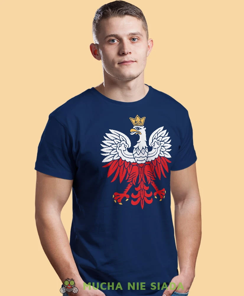 Orzeł Polski biało czerwony, granatowa męska koszulka z nadrukiem, koszulka patriotyczna, koszulki z grafiką patriotyczną, dla mężczyzny, dla chłopaka na prezent, koszulka Polska, koszulki Polska.jpg
