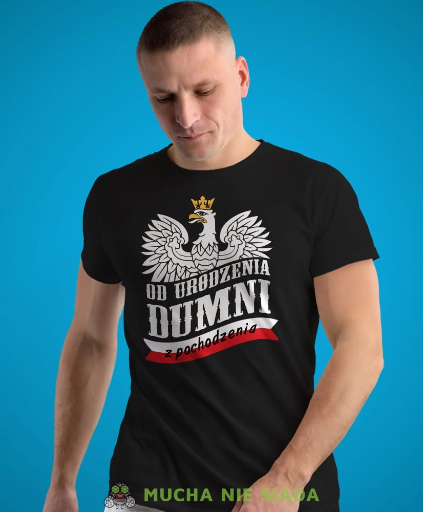 od urodzenia dumni z pochodzenia, czarna męska koszulka z nadrukiem, koszulka patriotyczna, koszulki z grafiką patriotyczną, dla mężczyzny, dla chłopaka na prezent, koszulka Polska, koszulki Polska.jpg