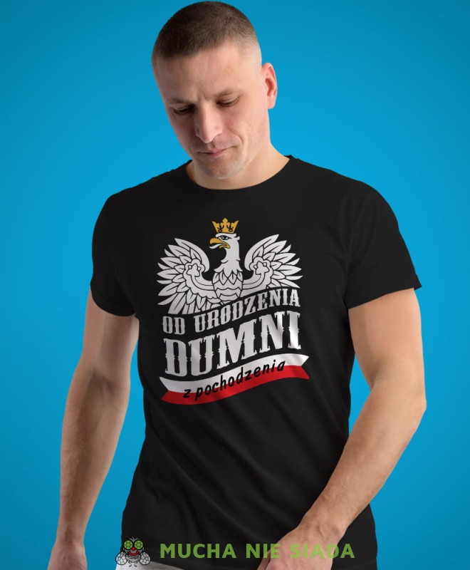 od urodzenia dumni z pochodzenia, czarna męska koszulka z nadrukiem, koszulka patriotyczna, koszulki z grafiką patriotyczną, dla mężczyzny, dla chłopaka na prezent, koszulka Polska, koszulki Polska.jpg
