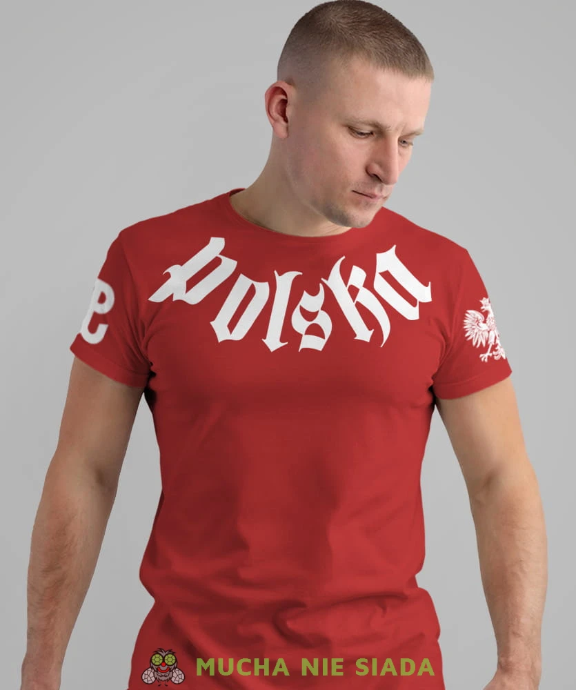 Polska, Orzeł Polski, Polska Walcząca, czerwona męska koszulka z nadrukiem, koszulka patriotyczna, koszulki z grafiką patriotyczną, dla mężczyzny, dla chłopaka na prezent, koszulka Polska, koszulki Polska.jpg