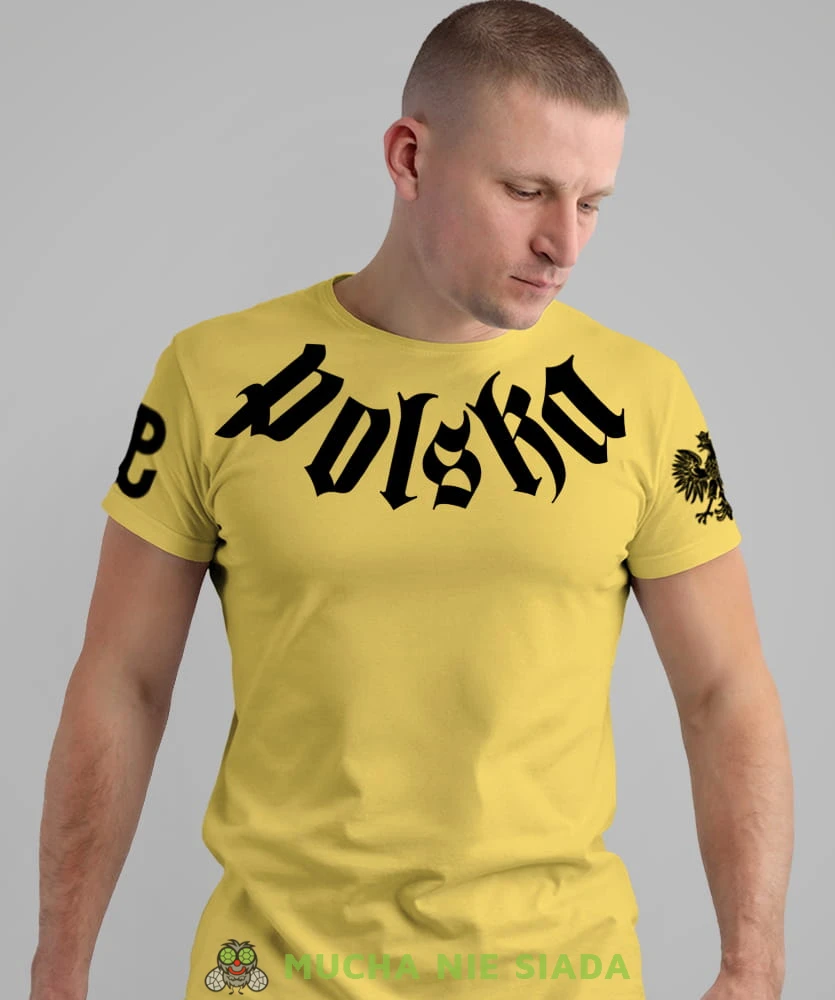 Polska, Orzeł Polski, Polska Walcząca, żółta męska koszulka z nadrukiem, koszulka patriotyczna, koszulki z grafiką patriotyczną, dla mężczyzny, dla chłopaka na prezent, koszulka Polska, koszulki Polska.jpg