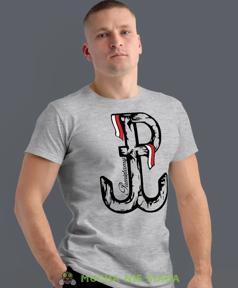 Pamiętamy, Polska Walcząca, szara męska koszulka z nadrukiem, koszulka patriotyczna, koszulki z grafiką patriotyczną, dla mężczyzny, dla chłopaka na prezent, koszulka Polska, koszulki Polska.jpg