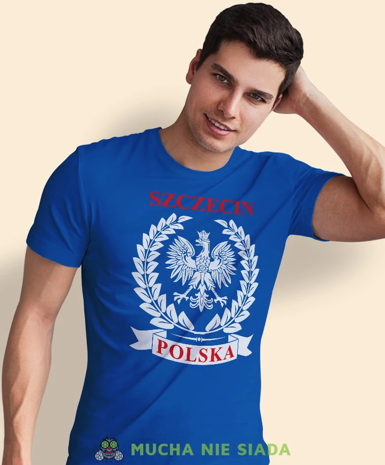 miasto Polska, niebieska męska koszulka z nadrukiem, koszulka patriotyczna, koszulki z grafiką patriotyczną, dla mężczyzny, dla chłopaka na prezent, koszulka Polska, koszulki Polska.jpg