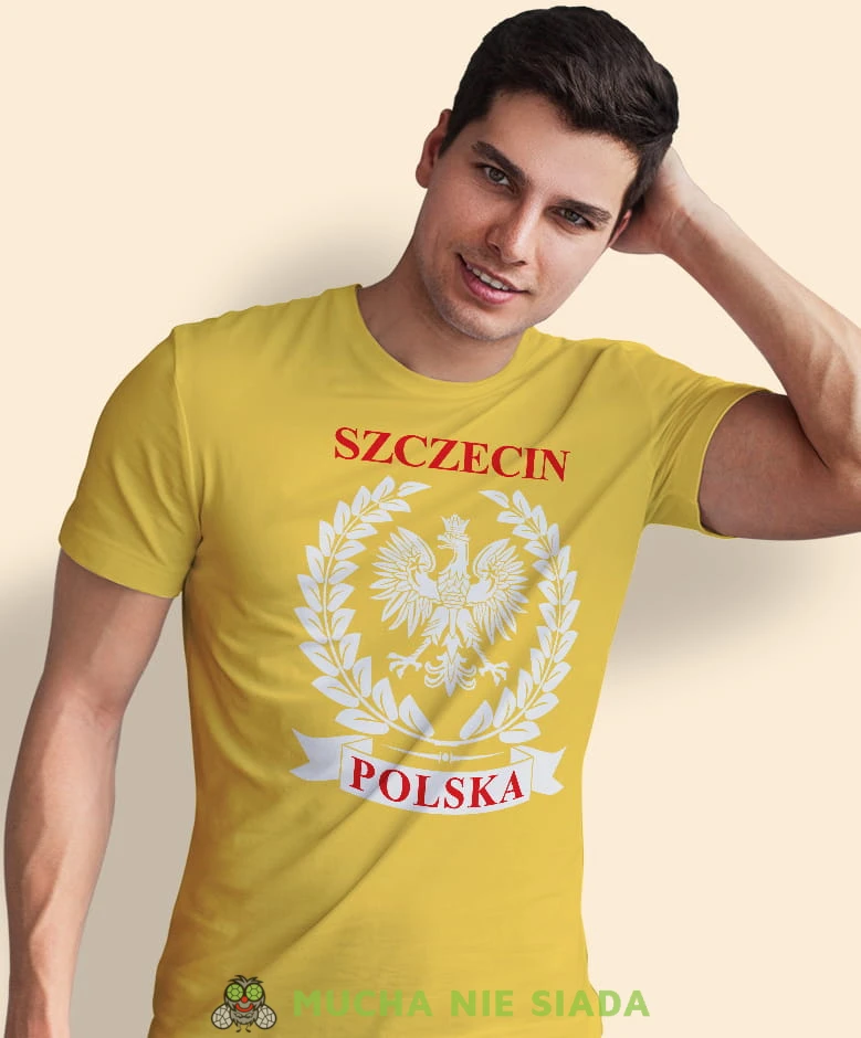 miasto Polska, żółta męska koszulka z nadrukiem, koszulka patriotyczna, koszulki z grafiką patriotyczną, dla mężczyzny, dla chłopaka na prezent, koszulka Polska, koszulki Polska.jpg