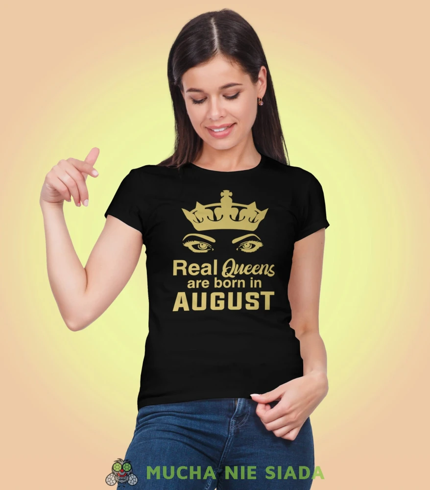 Real Queens are born in... czarna koszulka urodzinowa