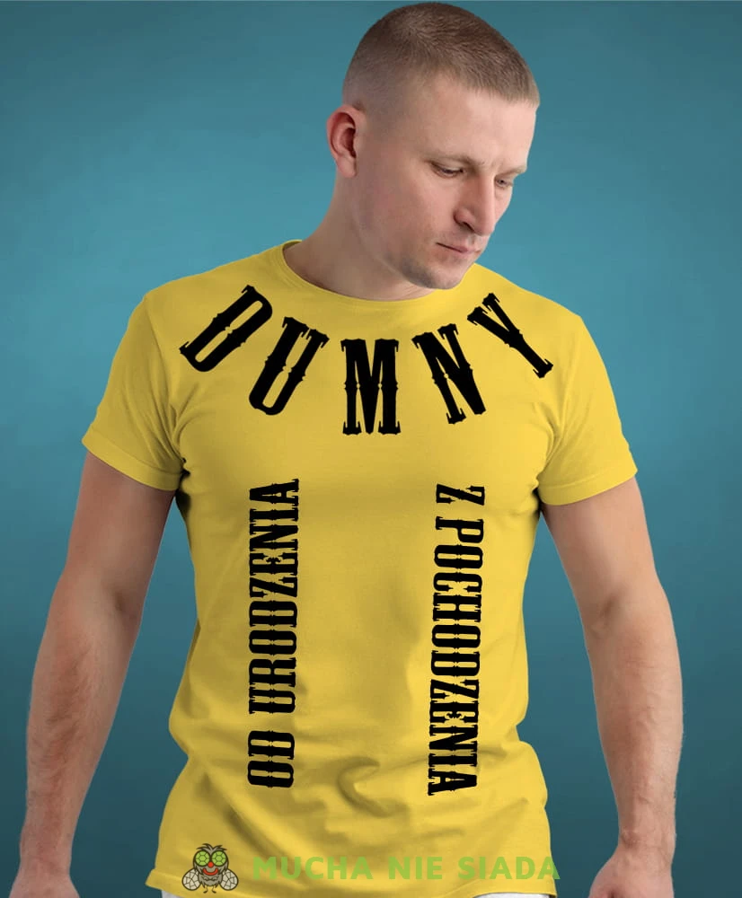 od urodzenia dumny  pochodzenia, żółta męska koszulka z nadrukiem, koszulka patriotyczna, koszulki z grafiką patriotyczną, dla mężczyzny, dla chłopaka na prezent, koszulka Polska, koszulki Polska.jpg