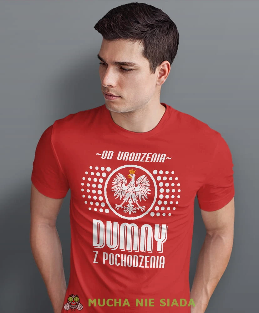 od urodzenia dumny  pochodzenia Orzeł Polski, czerwona męska koszulka z nadrukiem, koszulka patriotyczna, koszulki z grafiką patriotyczną, dla mężczyzny, dla chłopaka na prezent, koszulka Polska, koszulki Polska.jpg