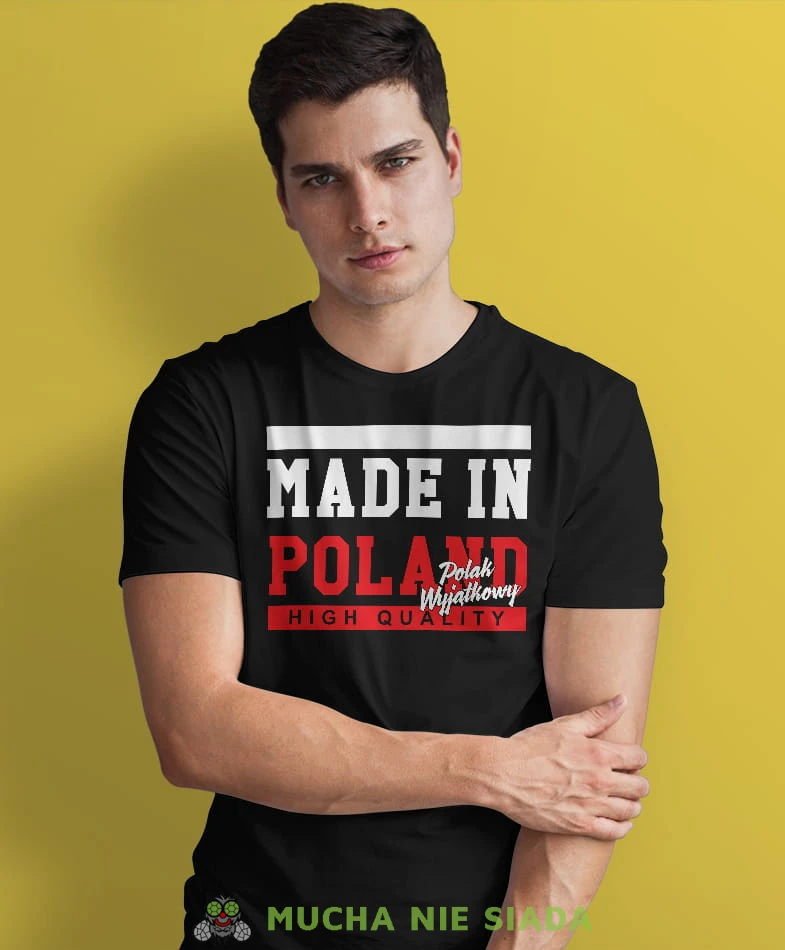 made in poland Polak Wyjątkowy, czarna męska koszulka z nadrukiem, koszulka patriotyczna, koszulki z grafiką patriotyczną, dla mężczyzny, dla chłopaka na prezent, koszulka Polska, koszulki Polska.jpg
