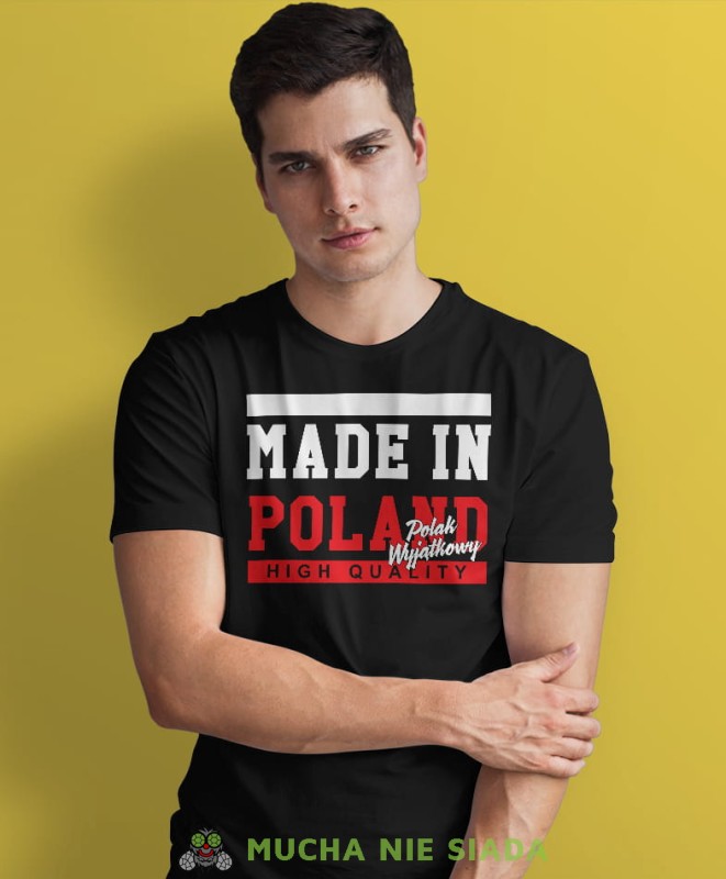 made in poland Polak Wyjątkowy, czarna męska koszulka z nadrukiem, koszulka patriotyczna, koszulki z grafiką patriotyczną, dla mężczyzny, dla chłopaka na prezent, koszulka Polska, koszulki Polska.jpg
