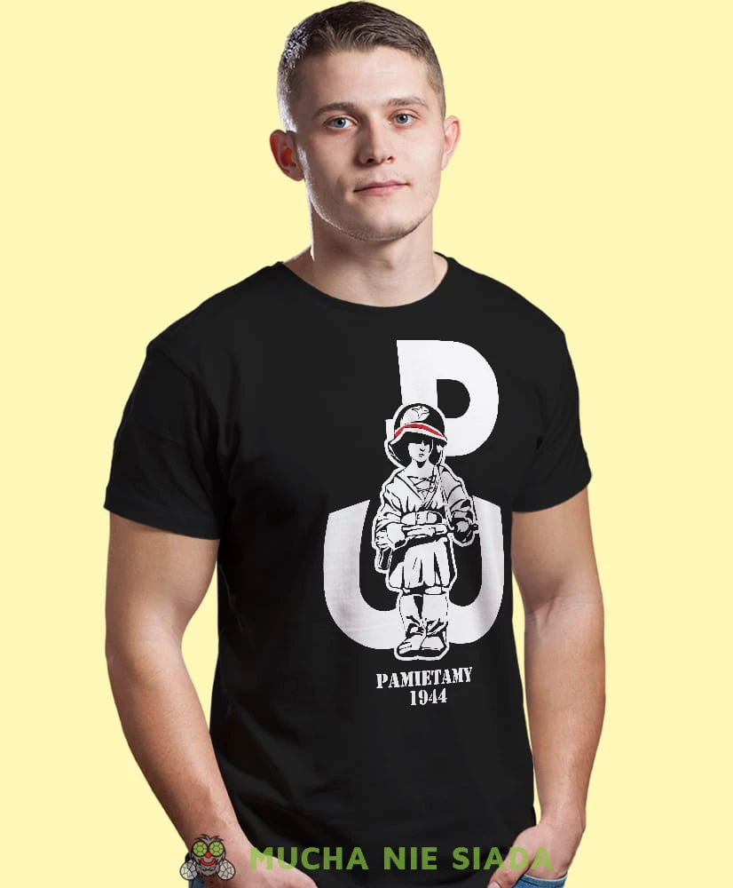 mały powstaniec Polska Walcząca, czarna męska koszulka z nadrukiem, koszulka patriotyczna, koszulki z grafiką patriotyczną, dla mężczyzny, dla chłopaka na prezent, koszulka Polska, koszulki Polska.jpg