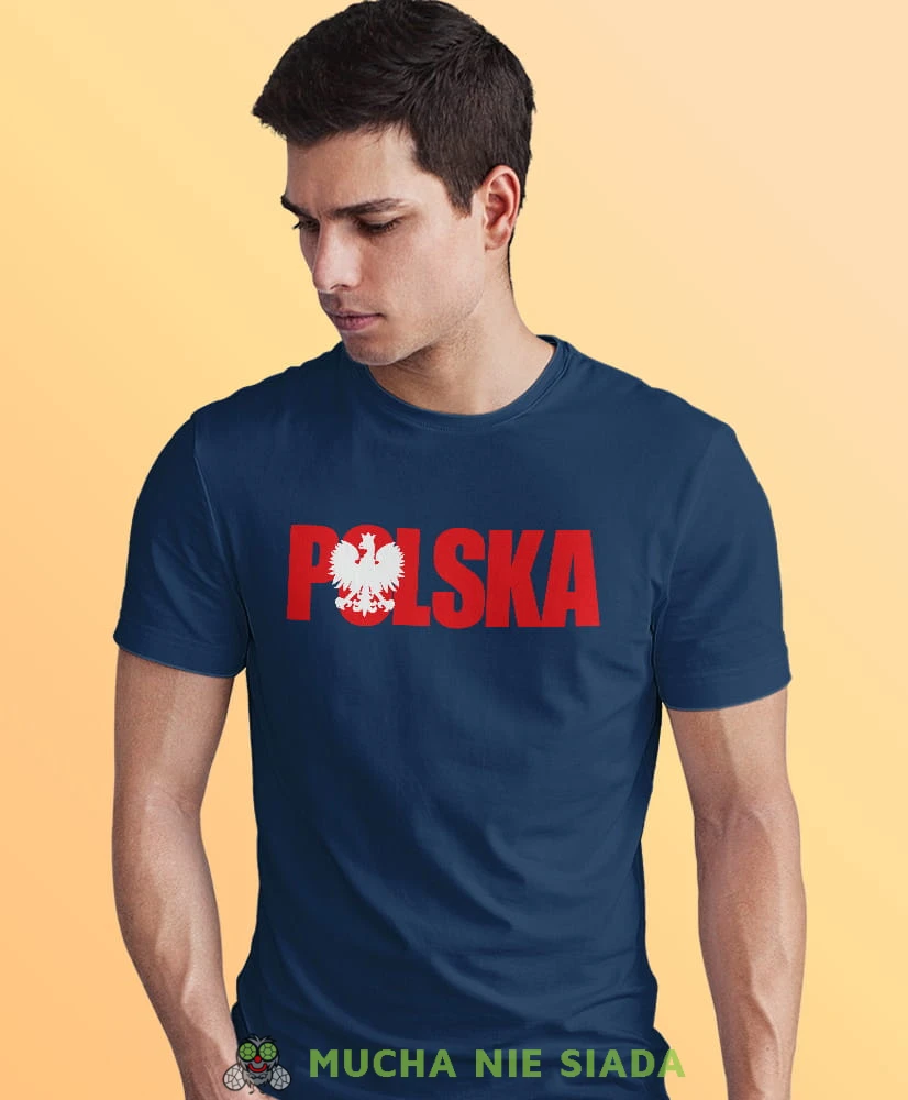 Polska Orzeł Polski, granatowa męska koszulka z nadrukiem, koszulka patriotyczna, koszulki z grafiką patriotyczną, dla mężczyzny, dla chłopaka na prezent, koszulka Polska, koszulki Polska.jpg