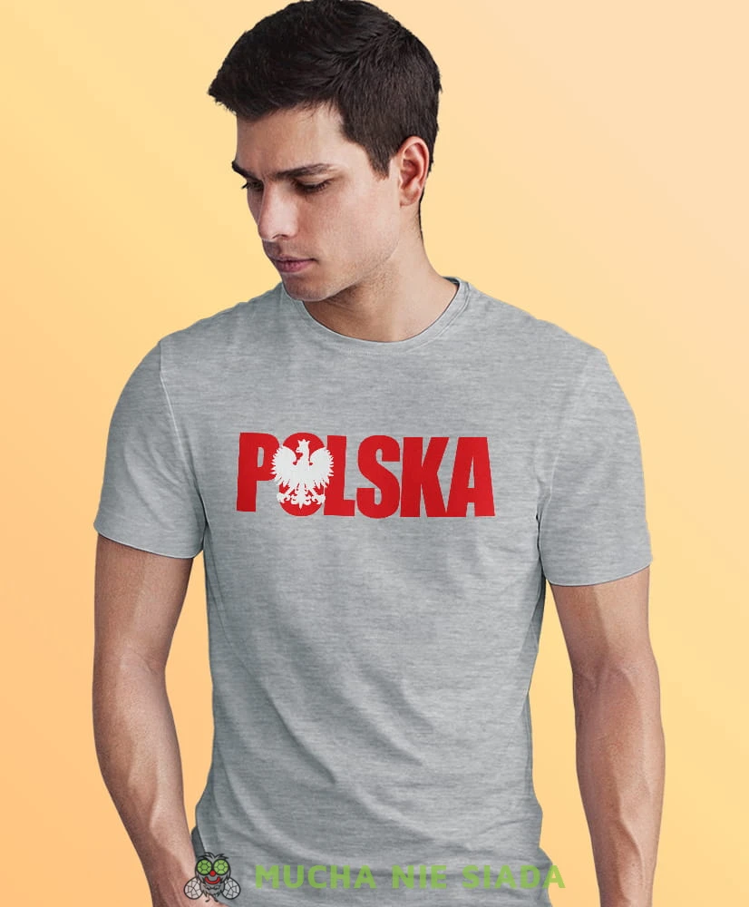 Polska Orzeł Polski, szara męska koszulka z nadrukiem, koszulka patriotyczna, koszulki z grafiką patriotyczną, dla mężczyzny, dla chłopaka na prezent, koszulka Polska, koszulki Polska.jpg