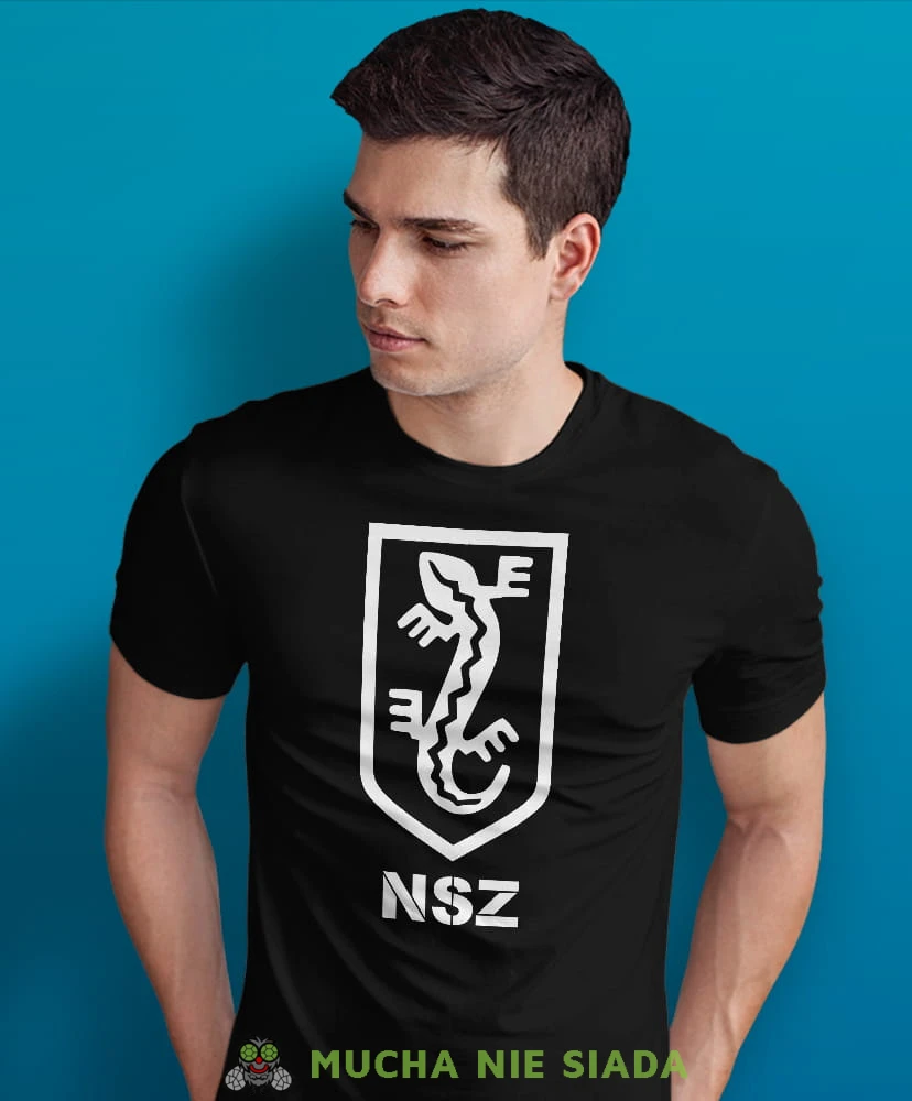 NSZ, Narodowe Siły Zbrojne, czarna męska koszulka z nadrukiem, koszulka patriotyczna, koszulki z grafiką patriotyczną, dla mężczyzny, dla chłopaka na prezent, koszulka Polska, koszulki Polska.jpg