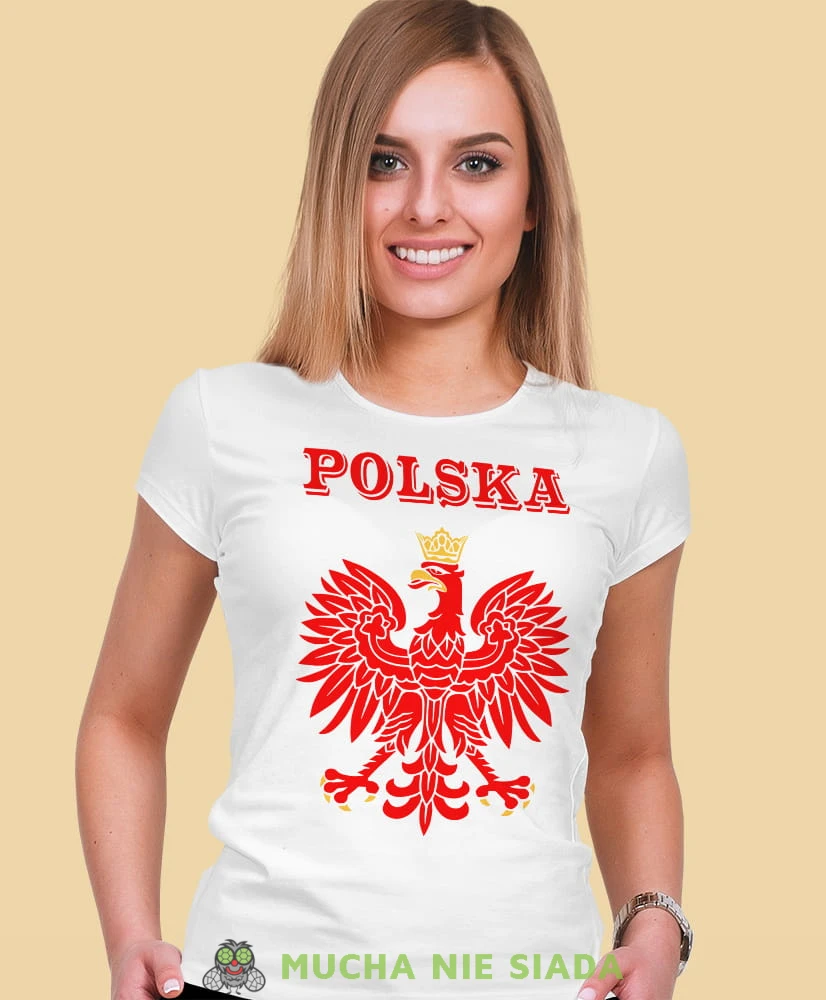 Polska Orzeł Polski biała damska koszulka patriotyczna, patriotka, koszulka dla niej, dla dziewczyny, koszulka na prezent.jpg