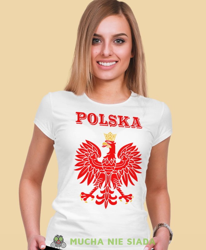Polska Orzeł Polski biała damska koszulka patriotyczna, patriotka, koszulka dla niej, dla dziewczyny, koszulka na prezent.jpg