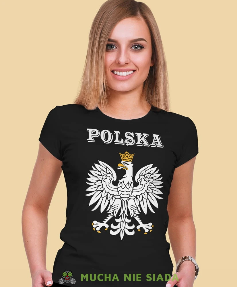 Polska Orzeł Polski czarna damska koszulka patriotyczna, patriotka, koszulka dla niej, dla dziewczyny, koszulka na prezent.jpg