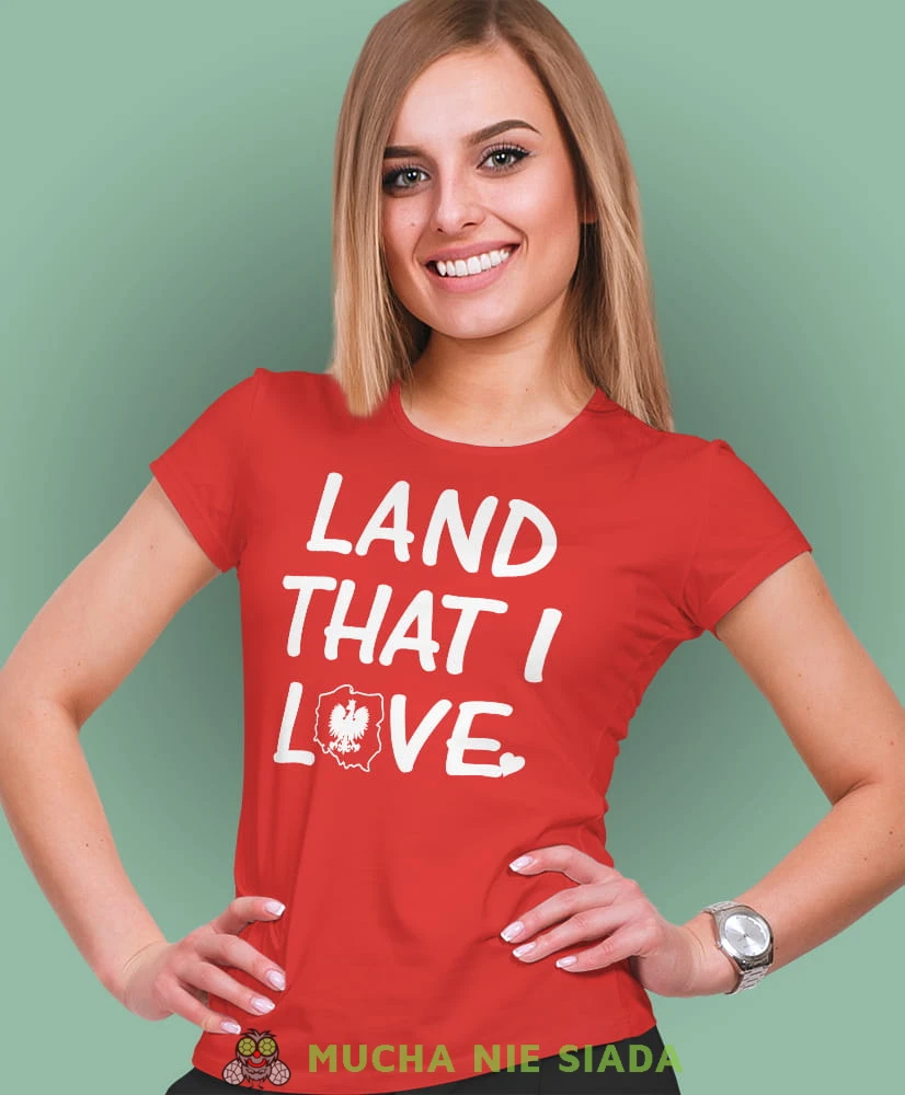land that i love czerwona damska koszulka patriotyczna, patriotka, koszulka dla niej, dla dziewczyny, koszulka na prezent.jpg