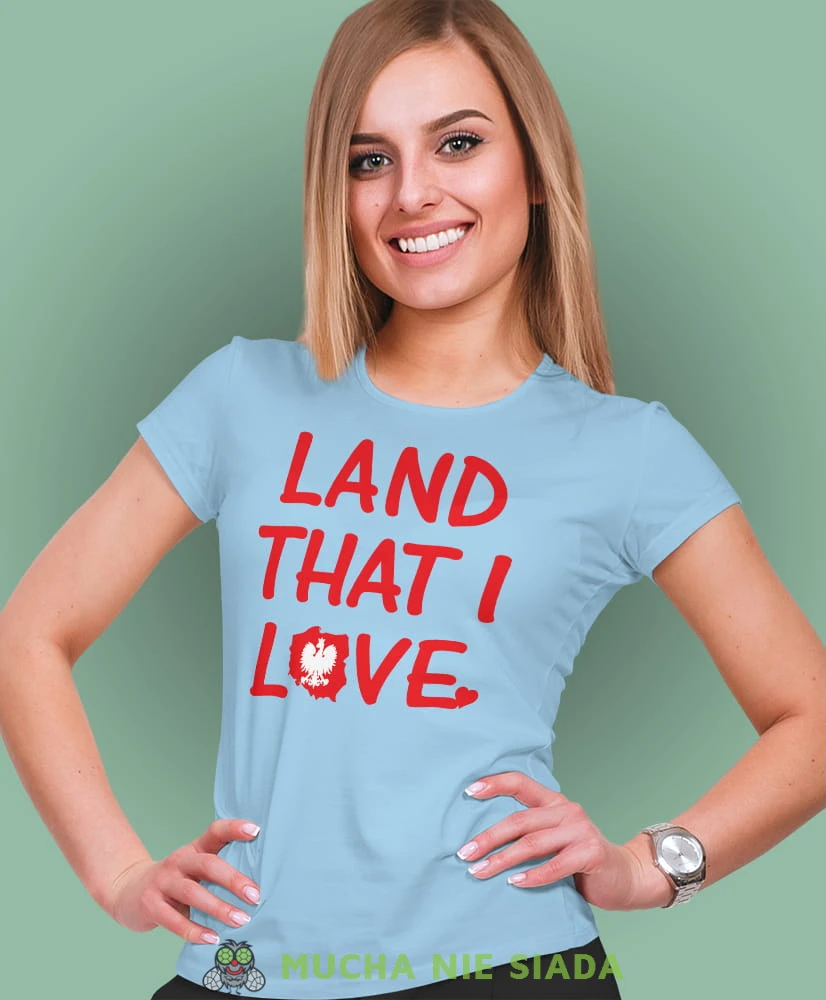 land that i love jasnoniebieska damska koszulka patriotyczna, patriotka, koszulka dla niej, dla dziewczyny, koszulka na prezent.jpg