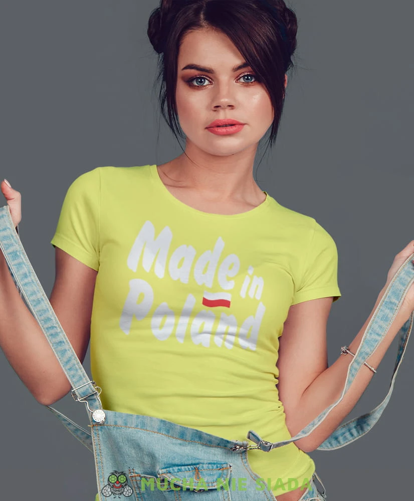 made in poland flaga biało czerwona żółta damska koszulka patriotyczna, patriotka, koszulka dla niej, dla dziewczyny, koszulka na prezent.jpg