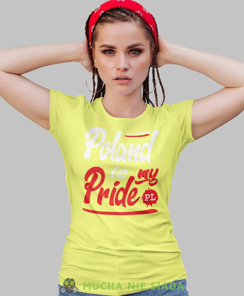 Poland is my pride PL żółta damska koszulka patriotyczna, patriotka, koszulka dla niej, dla dziewczyny, koszulka na prezent.jpg