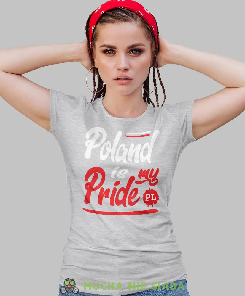 Poland is my pride PL szara damska koszulka patriotyczna, patriotka, koszulka dla niej, dla dziewczyny, koszulka na prezent.jpg