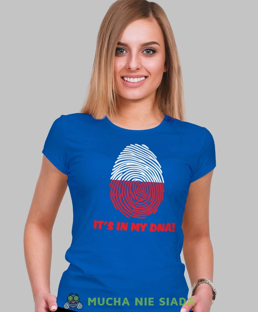 it's in my DNA niebieska damska koszulka patriotyczna, patriotka, koszulka dla niej, dla dziewczyny, koszulka na prezent.jpg
