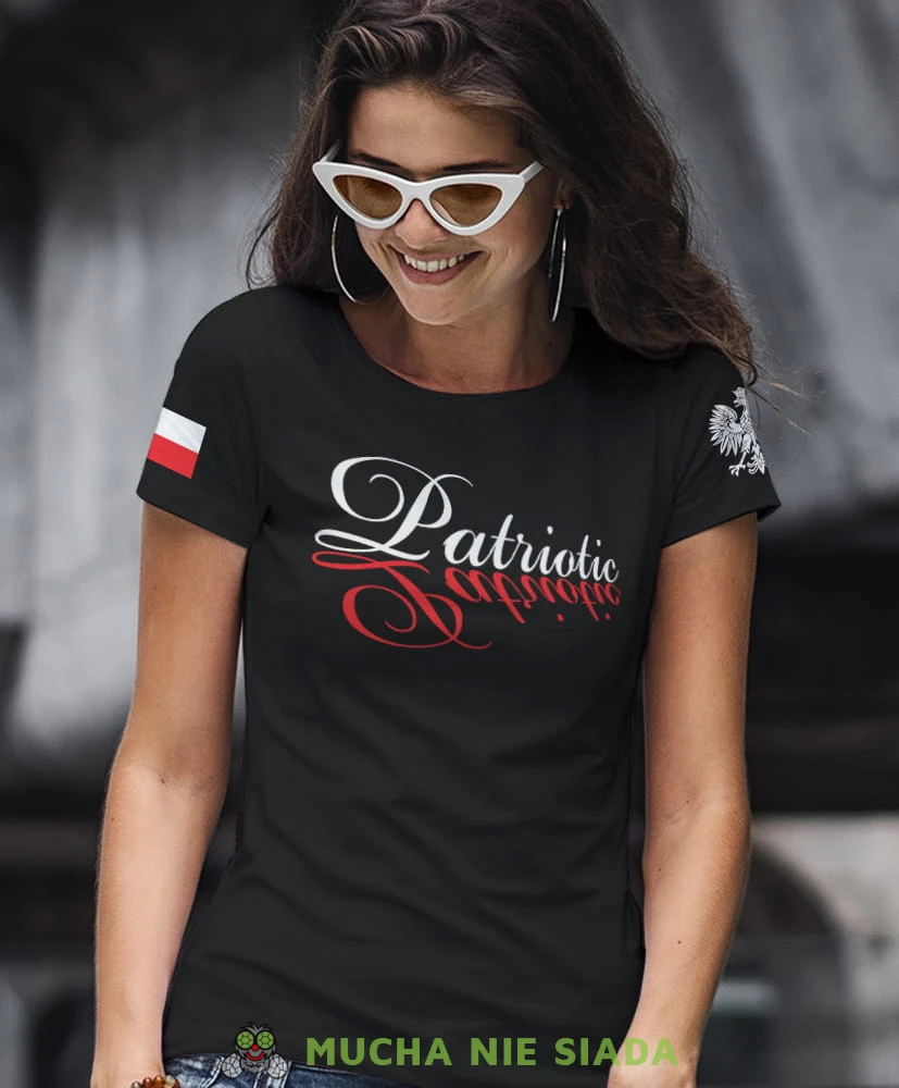 patriotic Orzeł Polski flaga czarna damska koszulka patriotyczna, patriotka, koszulka dla niej, dla dziewczyny, koszulka na prezent.jpg