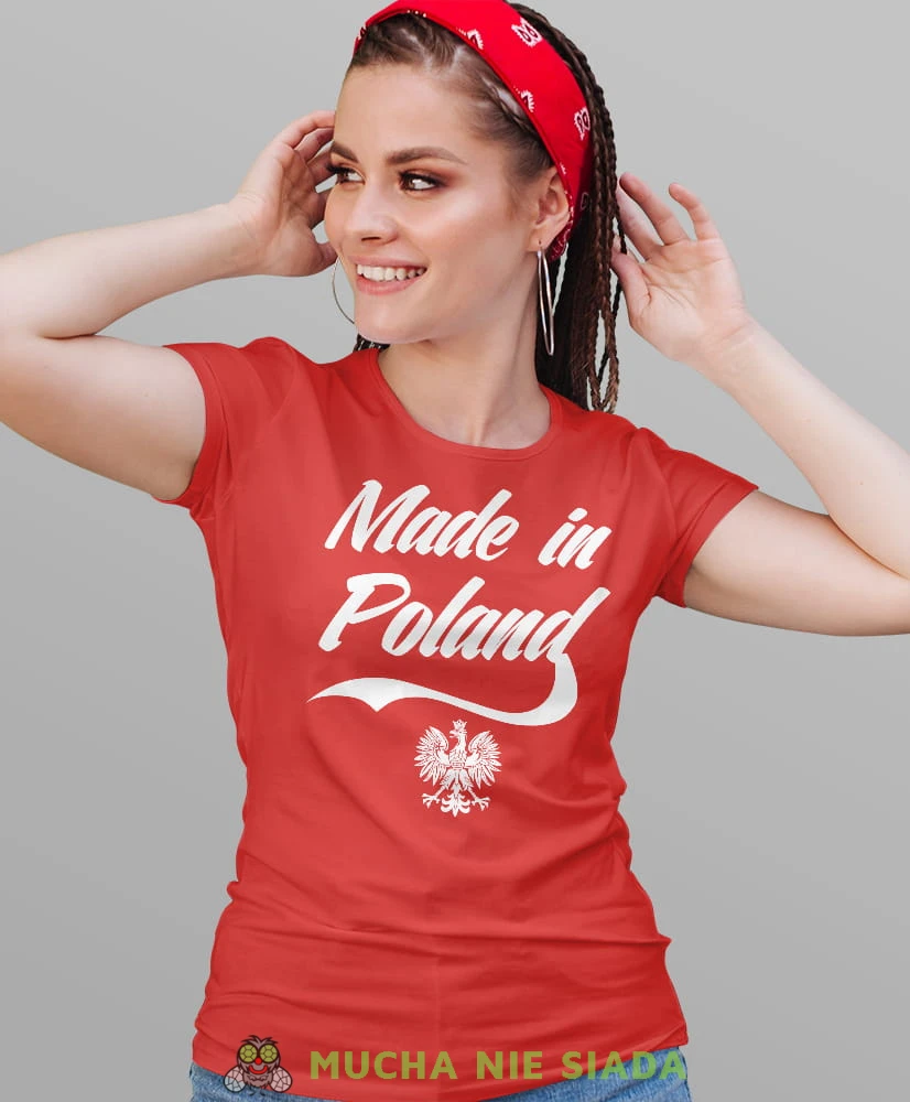 made in Poland orzeł czerwona damska koszulka patriotyczna, patriotka, koszulka dla niej, dla dziewczyny, koszulka na prezent.jpg