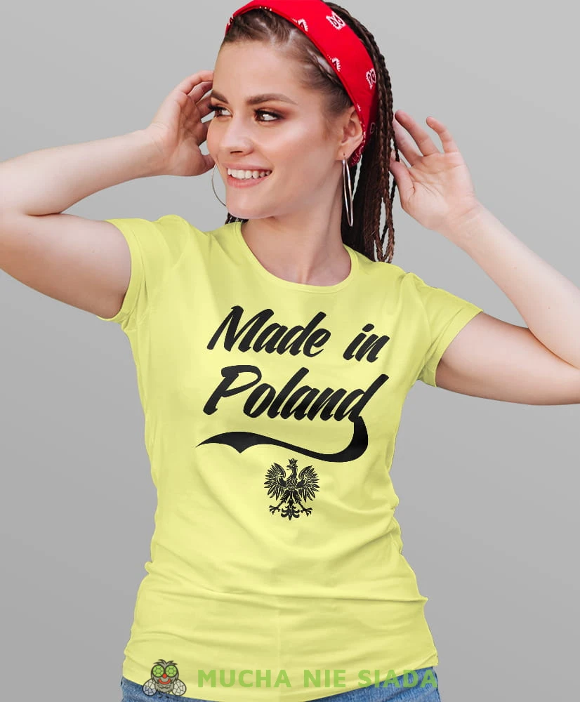 made in Poland orzeł żółta damska koszulka patriotyczna, patriotka, koszulka dla niej, dla dziewczyny, koszulka na prezent.jpg