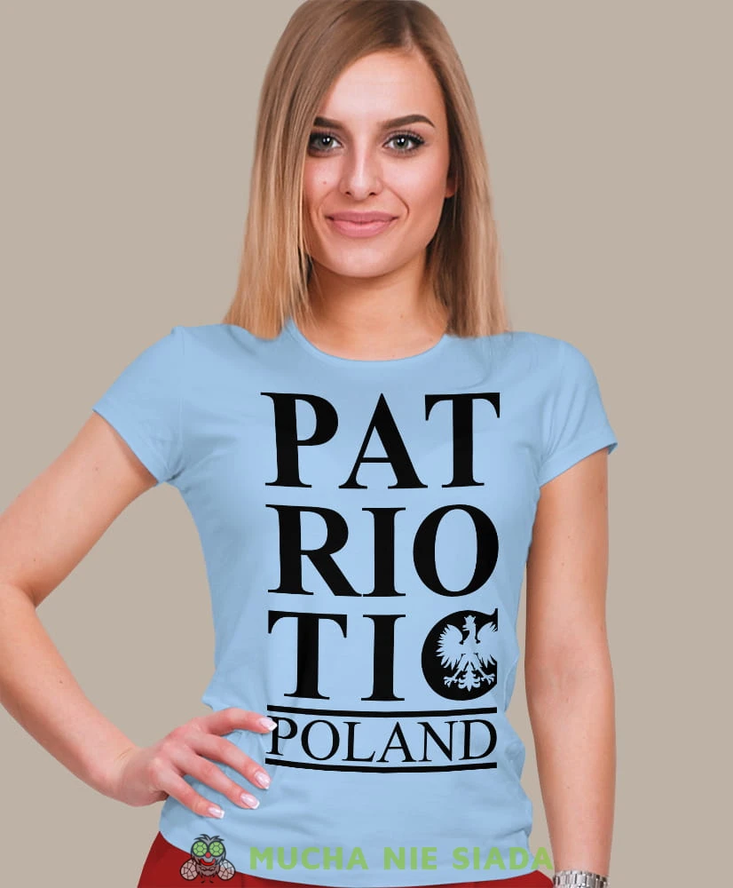 patriotic Orzeł Polski Poland jasnoniebieska damska koszulka patriotyczna, patriotka, koszulka dla niej, dla dziewczyny, koszulka na prezent.jpg
