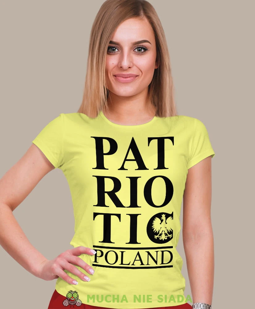 patriotic Orzeł Polski Poland żółta damska koszulka patriotyczna, patriotka, koszulka dla niej, dla dziewczyny, koszulka na prezent.jpg