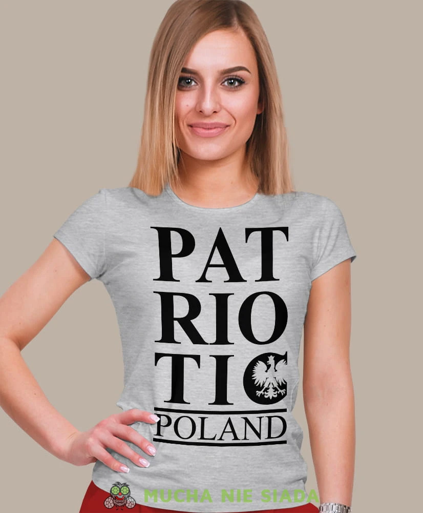 patriotic Orzeł Polski Poland szara damska koszulka patriotyczna, patriotka, koszulka dla niej, dla dziewczyny, koszulka na prezent.jpg