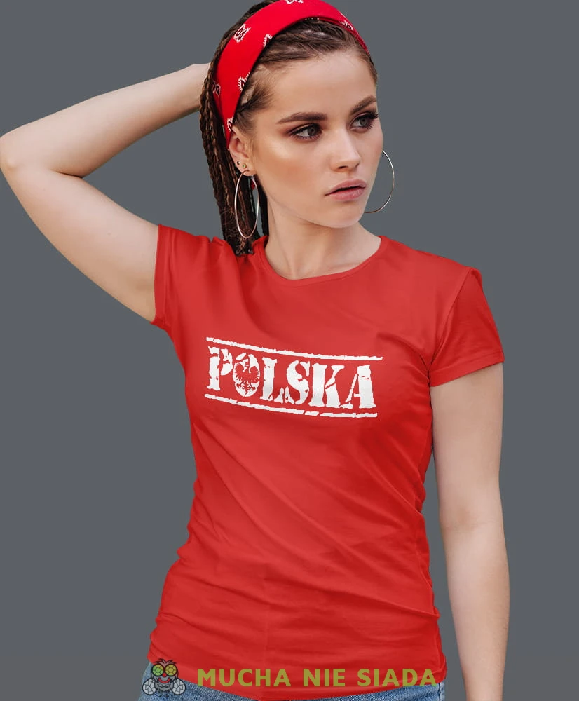 Polska orzeł czerwona damska koszulka patriotyczna, patriotka, koszulka dla niej, dla dziewczyny, koszulka na prezent.jpg